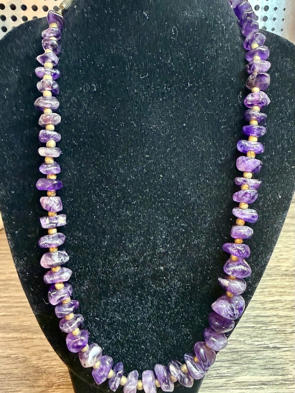 Purple Chip Bead Necklace with Gold Accent - Women Jewelry